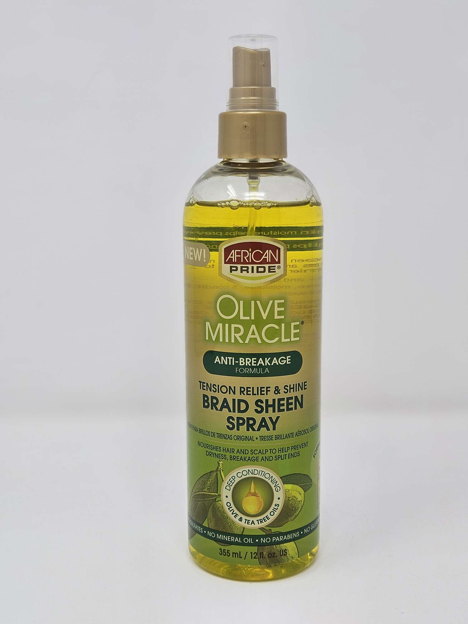 African Pride Olive Miracle Braid Sheen Spray – 355ml | Moisture, Shine & Scalp Relief