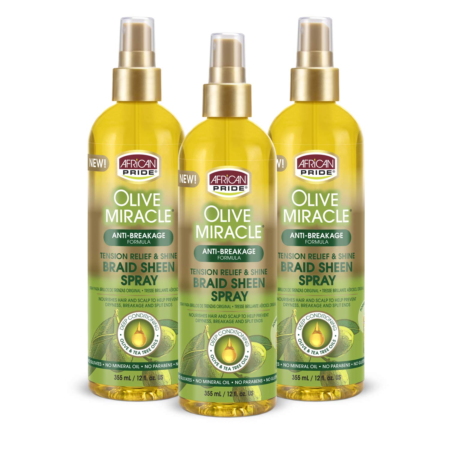 African Pride Olive Miracle Extra Shine Braid Sheen Spray – 355ml | Conditioning & Moisturizing Spray